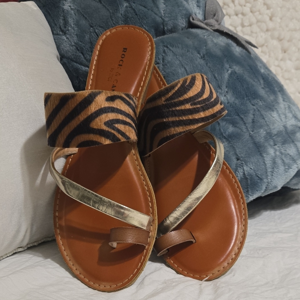 Rock & Candy Zebra Print Sandals - Brown and Gold